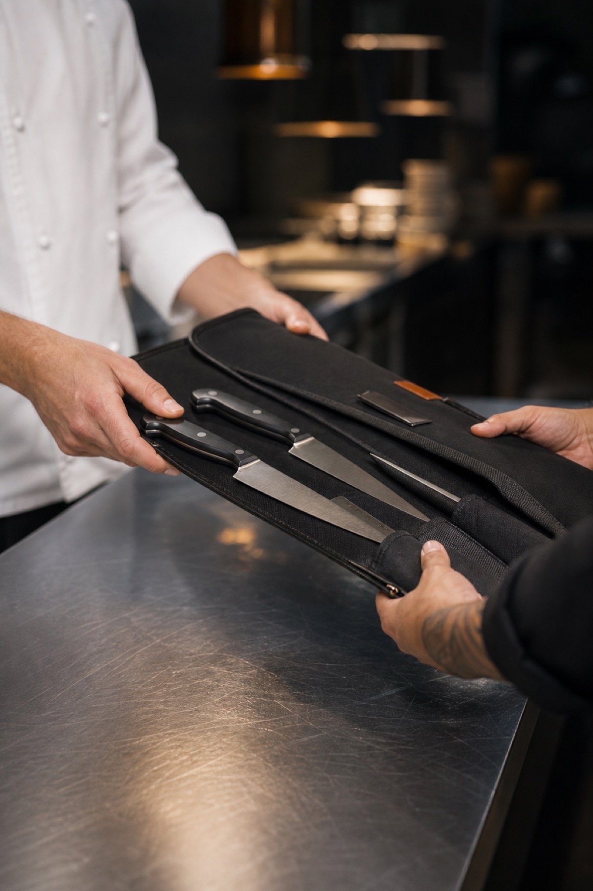 Entrega organizada de cuchillos NOGARIA en cocina profesional